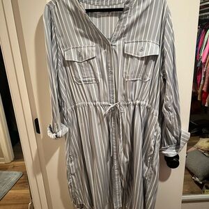 Time and Tru Blue and White Buttoned Tie Front Sundress